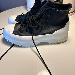 Converse black and cream lug heel boot